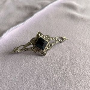 Black Onyx/Silver Vintage Brooch